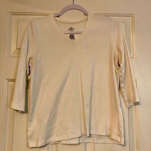 St. John's Bay White V-neck Shirt, Size PL